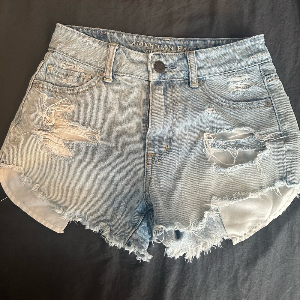 American Eagle Outfitters Ripped Light Blue Jean Shorts